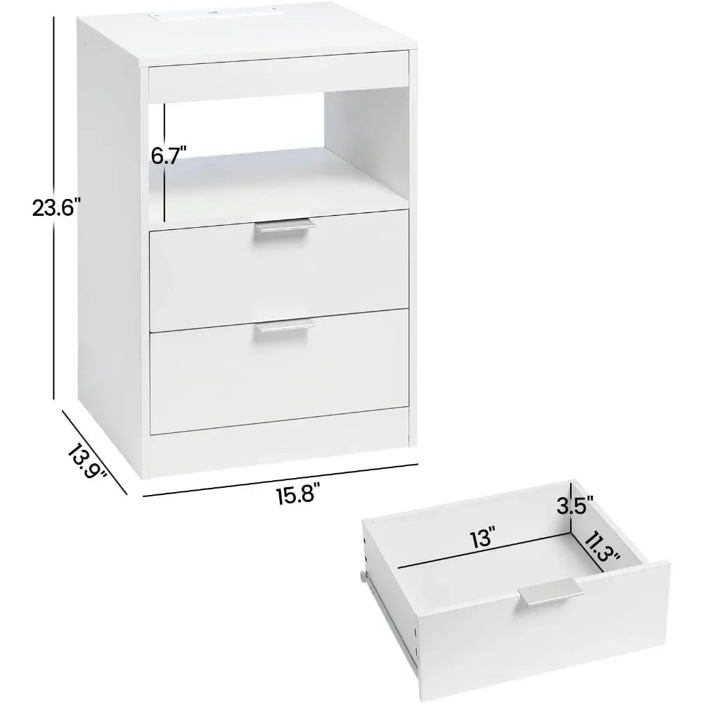 LED Nightstands Nightstand with Wireless Charging Station 2 Drawers, Modern Bedroom End Side Table with LED Lights