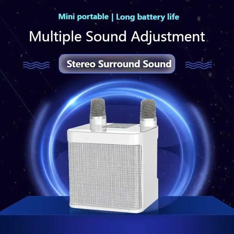 Powerful 10W Wireless Portable Bluetooth Speaker With Dual Microphone Sound Outdoor Family Party Karaoke Subwoofer Boom Box