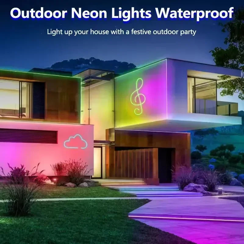 Neon Led Lights Strip 24V Rgb Neon Flexible Tape Control With Bluetooth App15M 10 M 20M 30 Meters Children'S Room Led Wall Light