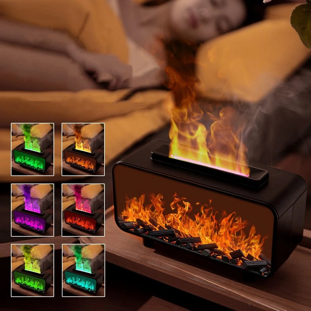 Fireplace Air Humidifier Waterless Auto-Off Aroma Essential Oil Diffuser with LED Light for Home Creative USB Aroma Diffuser