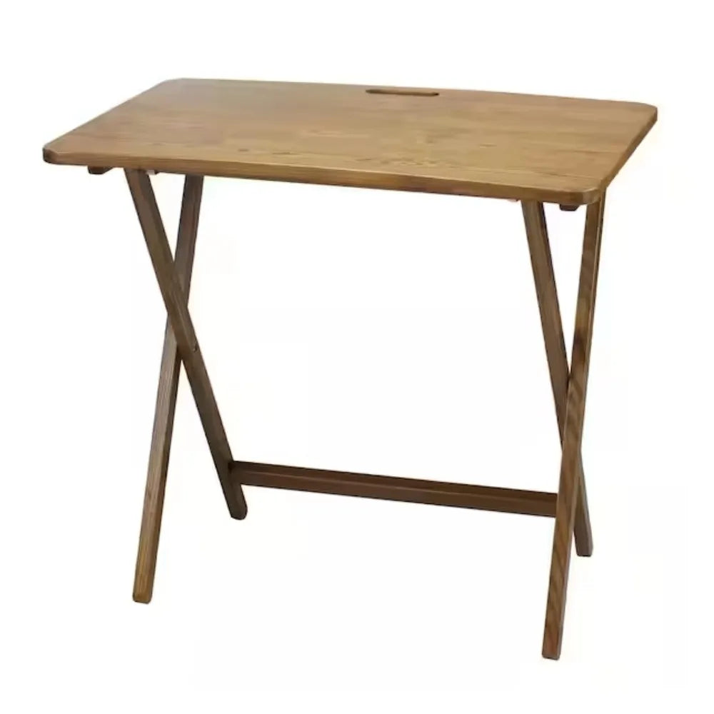 28 in W Warm Brown New Color Solid Red Oak Wood Folding Table