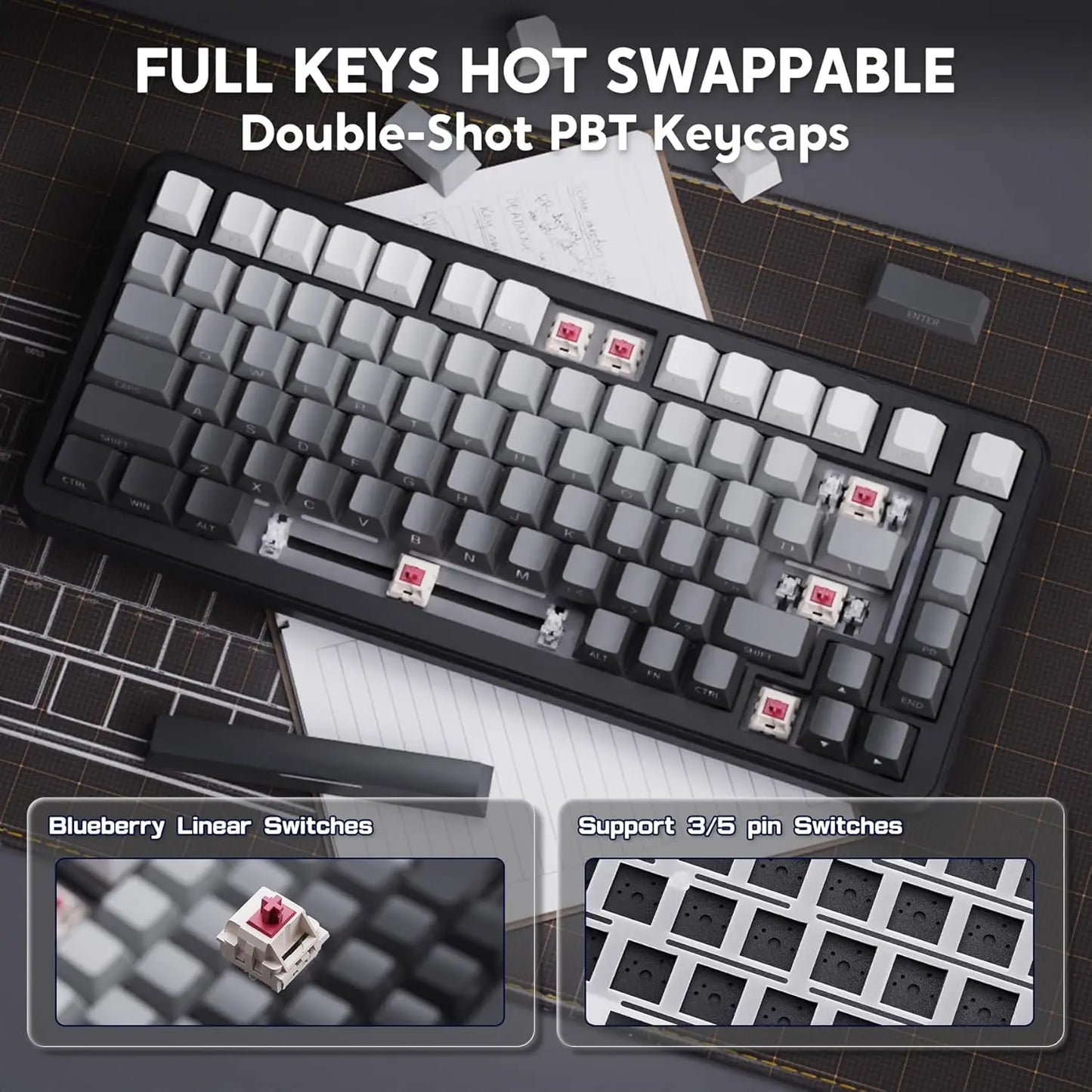 ATTACK SHARK M86 Wireless Mechanical Gaming Keyboard, 75% Gasket Hot Swappable RGB Custom Keyboard, Side Printed PBT Keycaps