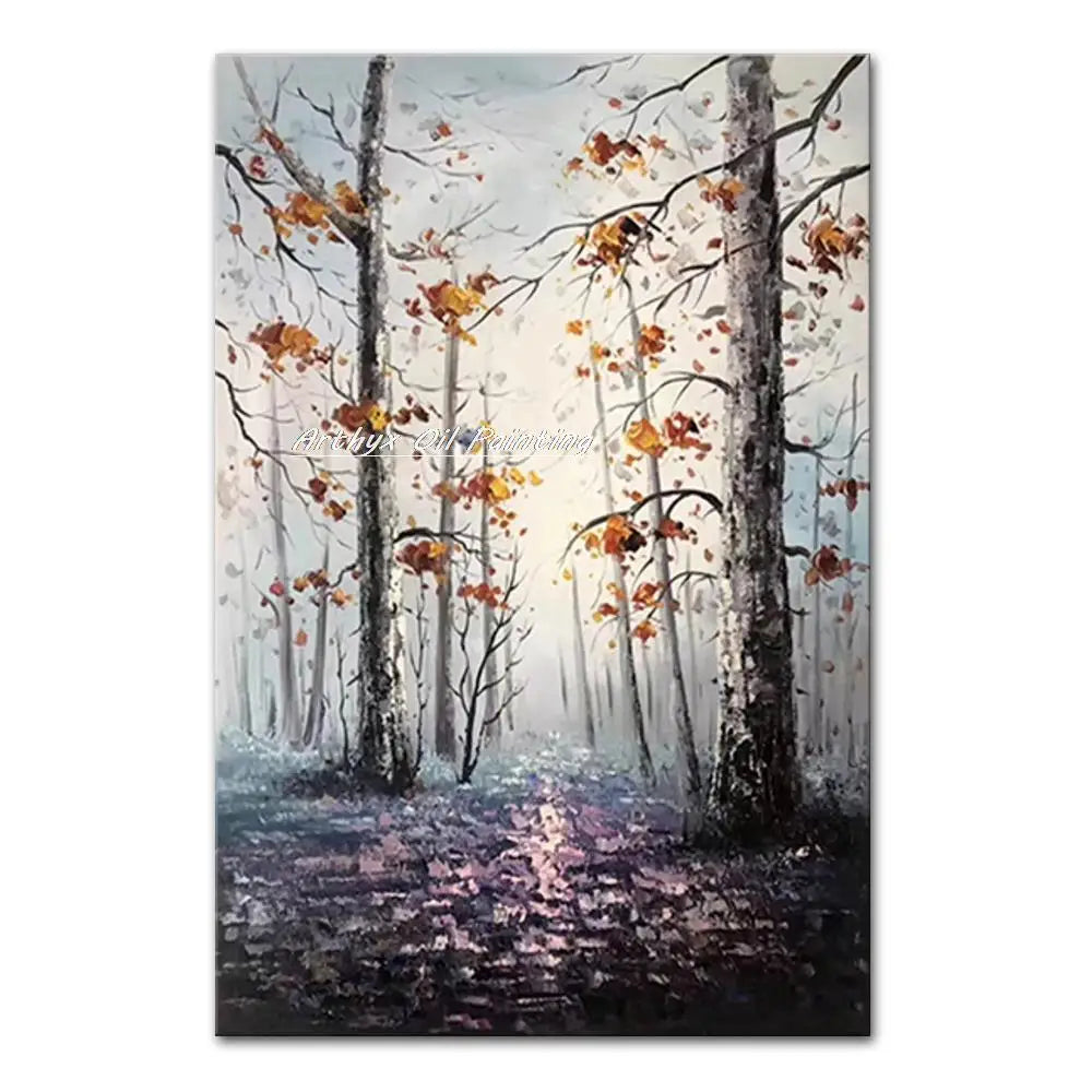 Arthyx,Abstract Texture 3D Gold Tree Landscape Oil Paintings on Canvas,Handmade Wall Art Picture For Living Room Home Decoration