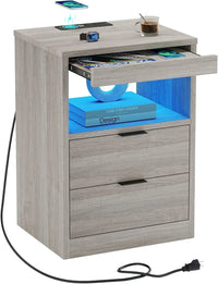 LED Nightstands  Nightstand with Wireless Charging Station 2 Drawers, Modern Bedroom End Side Table with LED Lights