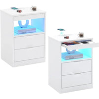 LED Nightstands  Nightstand with Wireless Charging Station 2 Drawers, Modern Bedroom End Side Table with LED Lights