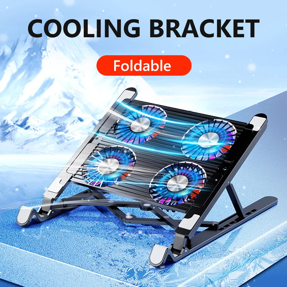 Notebook Stand with 2/4 Fans Foldable Laptop Cooling Fan RGB Silent Gaming Laptop Cooler Fan 7 Height for 11-17.3 Inch Laptops