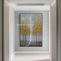 Arthyx,Abstract Texture 3D Gold Tree Landscape Oil Paintings on Canvas,Handmade Wall Art Picture For Living Room Home Decoration