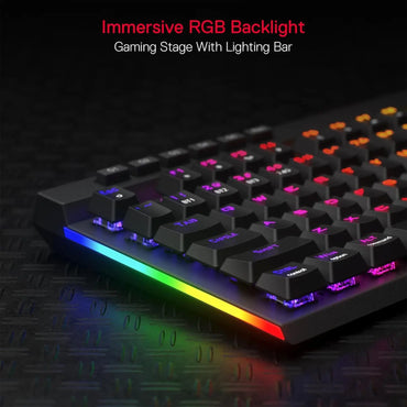 Gaming keyboard with RGB backlight on a dark surface