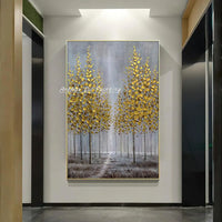 Arthyx,Abstract Texture 3D Gold Tree Landscape Oil Paintings on Canvas,Handmade Wall Art Picture For Living Room Home Decoration