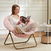 Living Room Chair, Faux Fur Soft Lounge Cute Folding Bedroom Seat for Adults Thick Padded Metal Frame, Living Room Chair