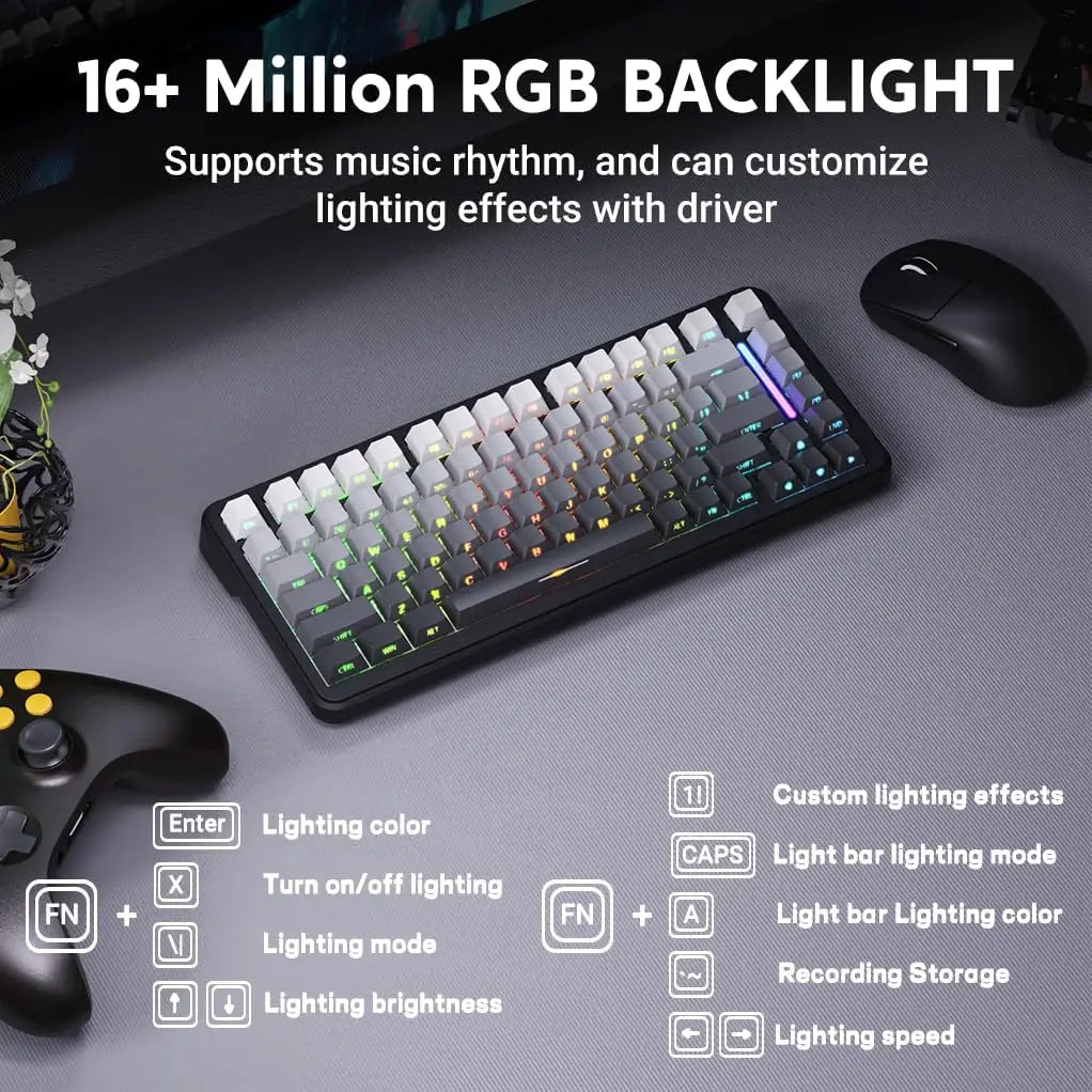 ATTACK SHARK M86 Wireless Mechanical Gaming Keyboard, 75% Gasket Hot Swappable RGB Custom Keyboard, Side Printed PBT Keycaps