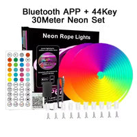 Neon Led Lights Strip 24V Rgb Neon Flexible Tape Control With Bluetooth App15M 10 M 20M 30 Meters Children'S Room Led Wall Light