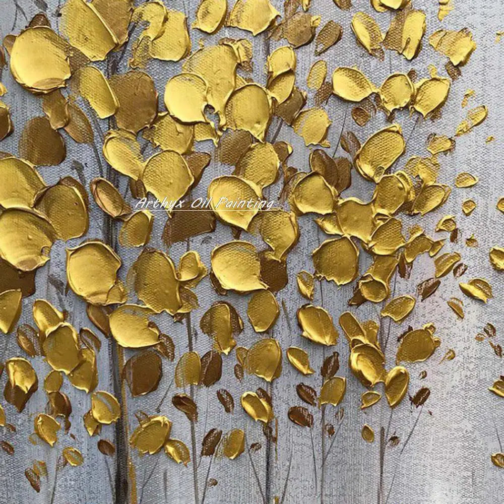 Arthyx,Abstract Texture 3D Gold Tree Landscape Oil Paintings on Canvas,Handmade Wall Art Picture For Living Room Home Decoration
