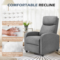 Gray recliner chair with comfort features highlighted in a living room setting