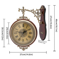 Double-Sided Vintage Wall Clock, 12" Silent Sweep Movement with 360° Rotating Design for Living Room & Office (Brown/Gold)