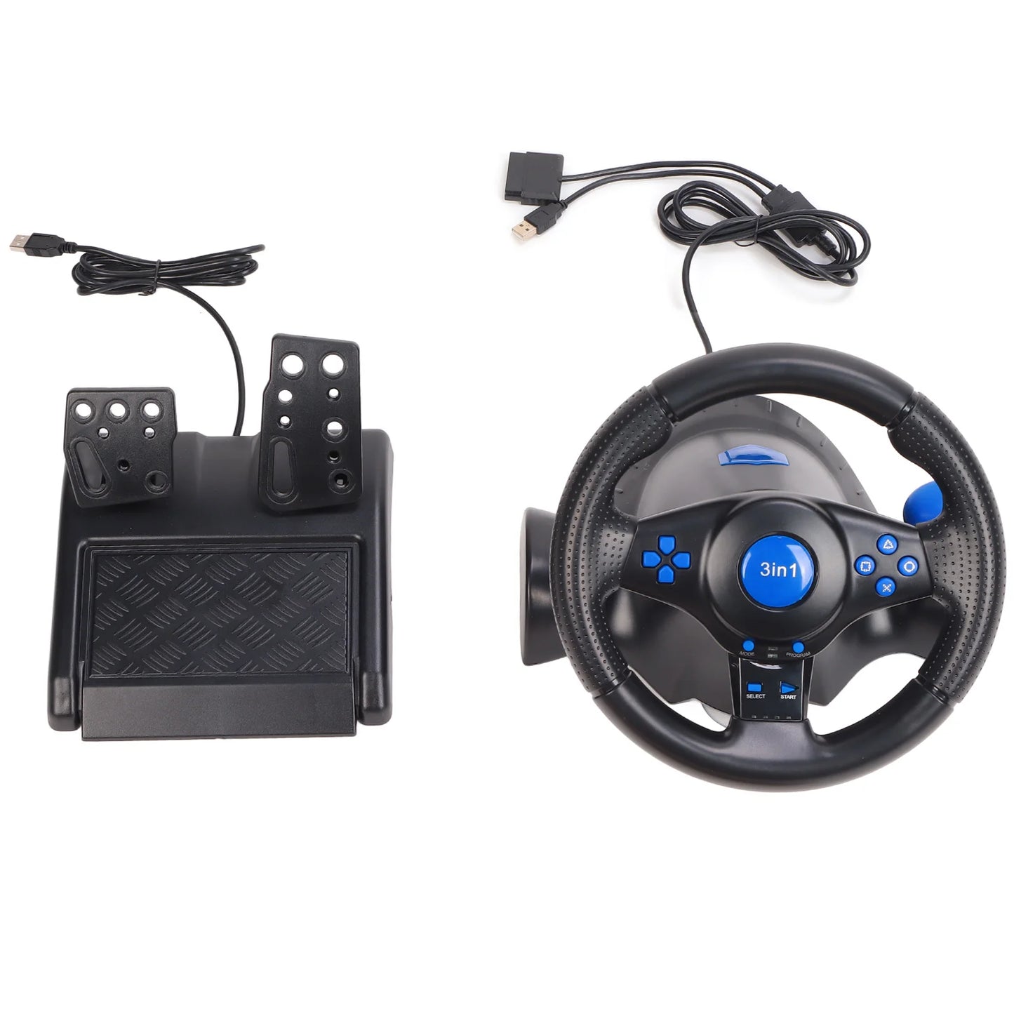 PC Gaming Racing Wheel Gaming Steering Wheel 180 Degree Rotation Multifunctional 3 in 1 Game Racing Wheel with Pedals for PC