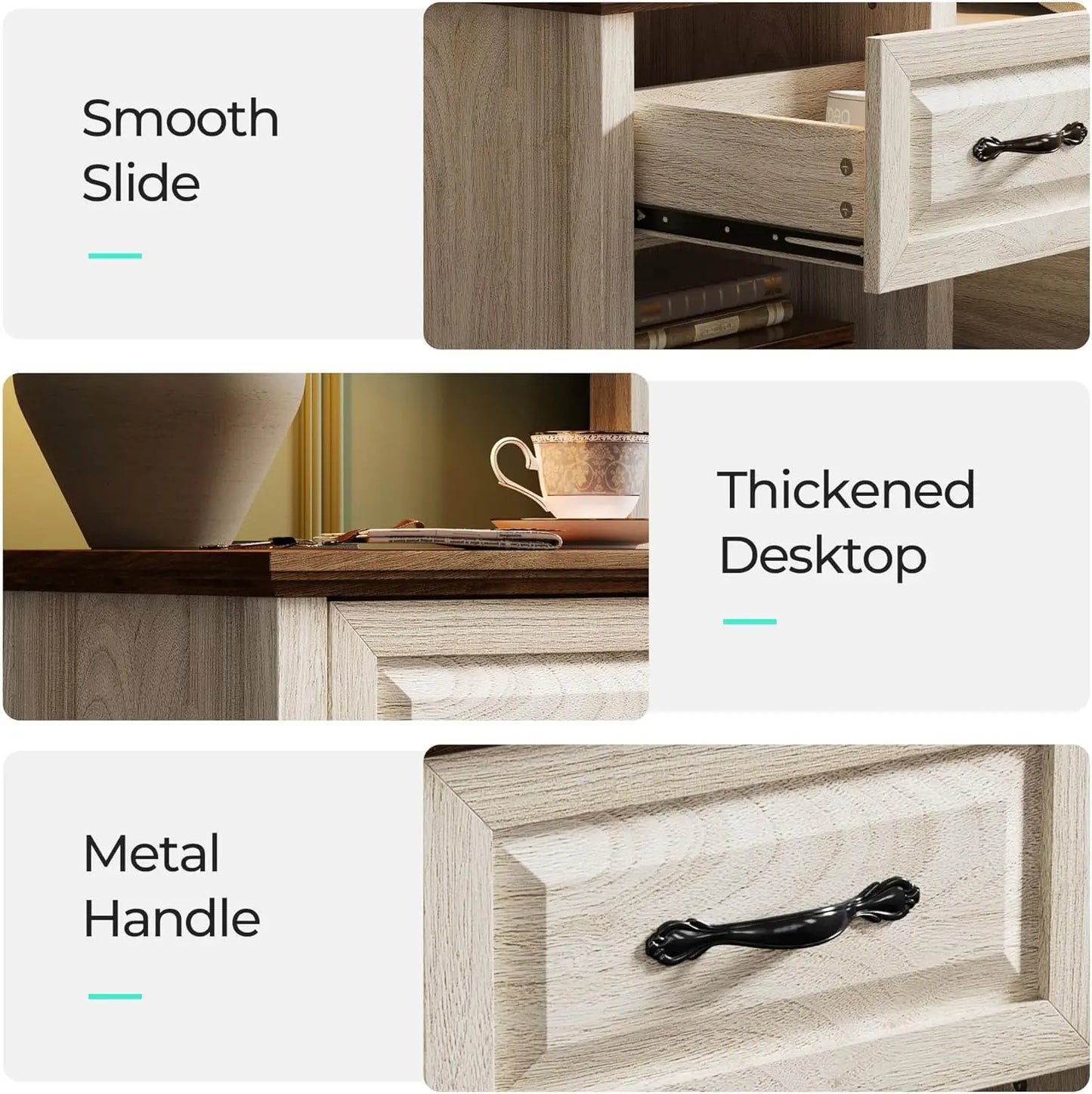 Night Stand 18.9" Farmhouse Wood Night Stand with Type-C Charging Station Open Storage Shelf Nightstands with Drawer Side Table