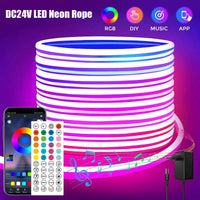 Neon Led Lights Strip 24V Rgb Neon Flexible Tape Control With Bluetooth App15M 10 M 20M 30 Meters Children'S Room Led Wall Light