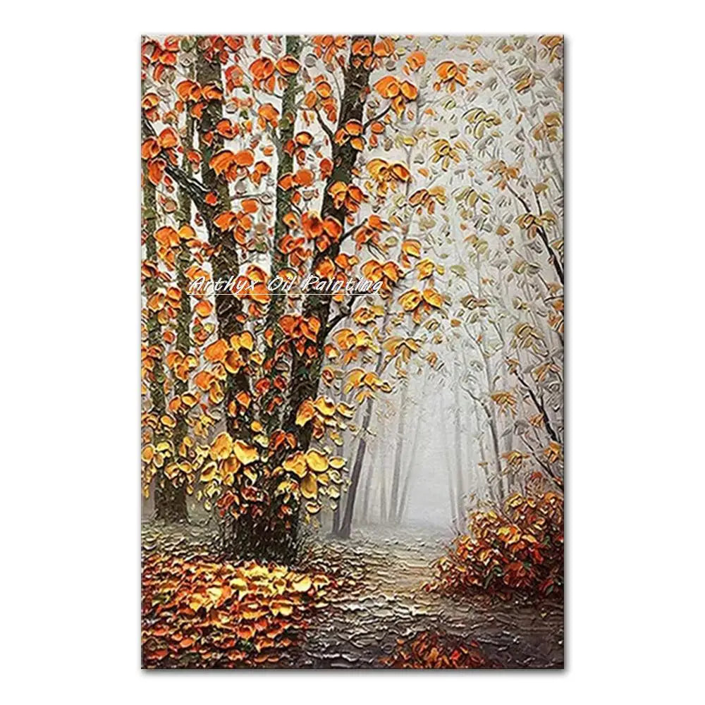 Arthyx,Abstract Texture 3D Gold Tree Landscape Oil Paintings on Canvas,Handmade Wall Art Picture For Living Room Home Decoration