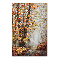 Arthyx,Abstract Texture 3D Gold Tree Landscape Oil Paintings on Canvas,Handmade Wall Art Picture For Living Room Home Decoration