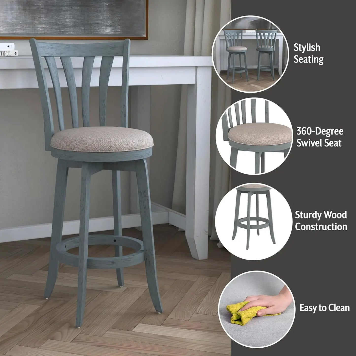 Bar Height Stool, 30" high, Blue Wire Brush