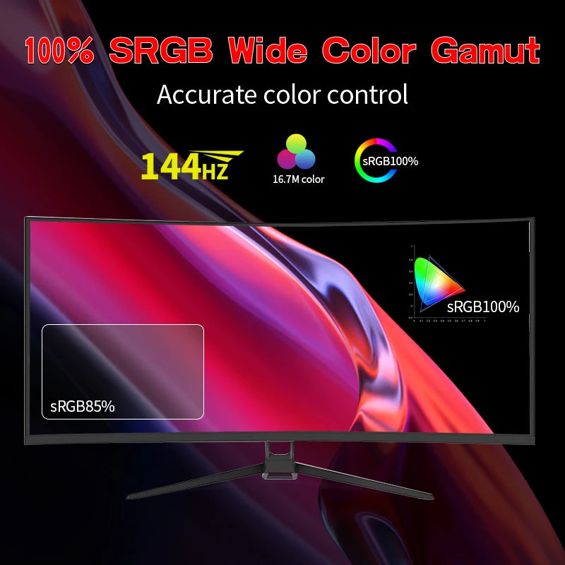 Monitor with sRGB wide color gamut and 144Hz display on a dark background
