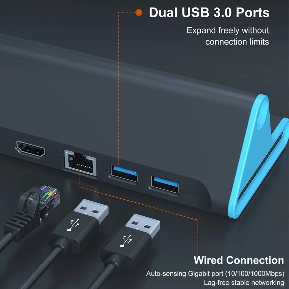USB hub with dual USB 3.0 ports and Ethernet port on a dark background