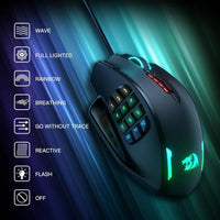 Gaming mouse with customizable light effects on a dark background