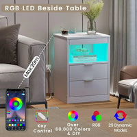 LED Nightstands  Nightstand with Wireless Charging Station 2 Drawers, Modern Bedroom End Side Table with LED Lights