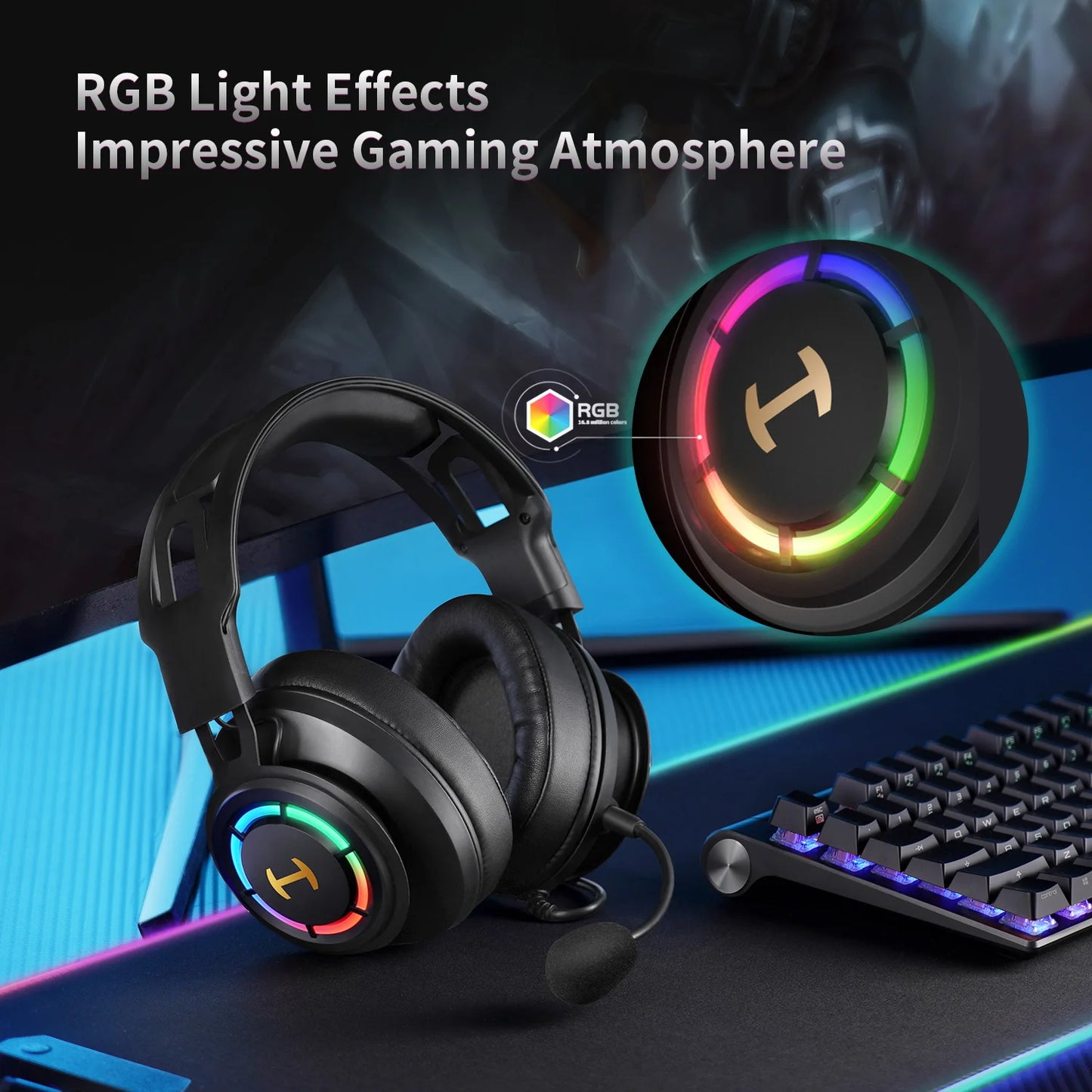 Edifier G35 PC Gaming Headset USB Over-Ear Headphone with 7.1 Hi-Res Surrounding Sound RGB Light for PC PS4 Gaming Accessories