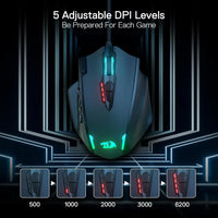 Gaming mouse with adjustable DPI levels on a dark background
