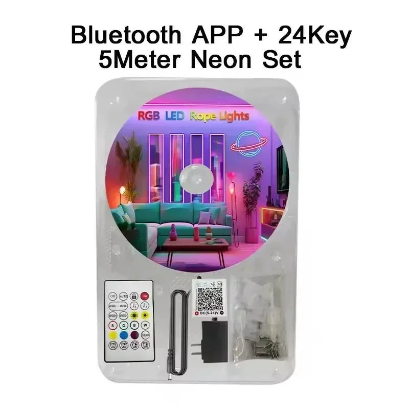 Neon Led Lights Strip 24V Rgb Neon Flexible Tape Control With Bluetooth App15M 10 M 20M 30 Meters Children'S Room Led Wall Light