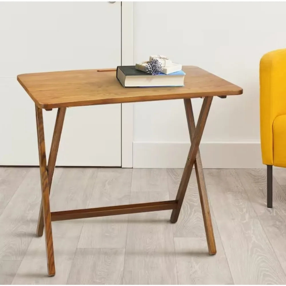 28 in W Warm Brown New Color Solid Red Oak Wood Folding Table