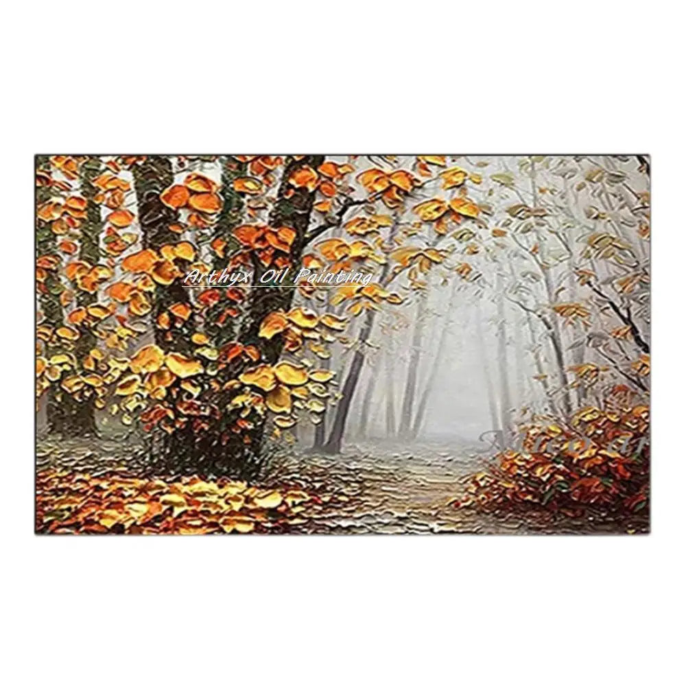 Arthyx,Abstract Texture 3D Gold Tree Landscape Oil Paintings on Canvas,Handmade Wall Art Picture For Living Room Home Decoration