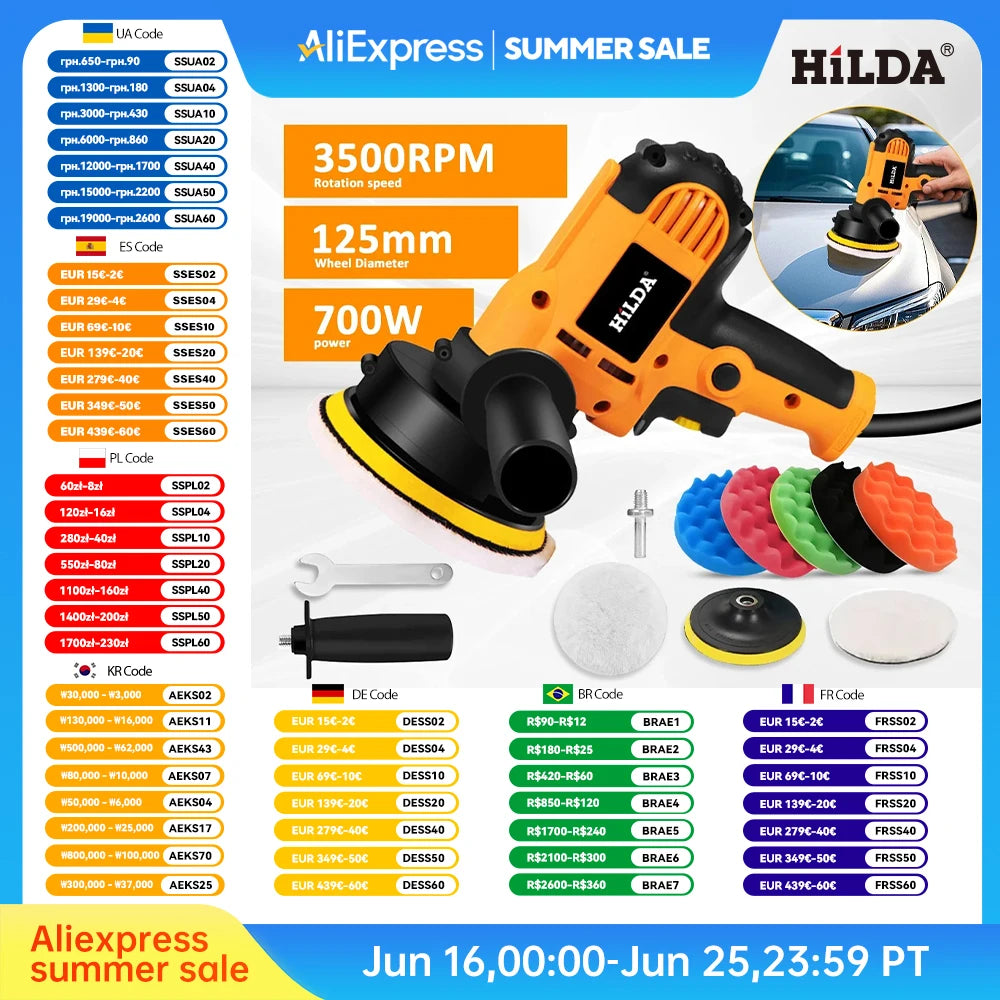 HILDA Electric Car Polisher Car Beauty Waxing Machine  Adjustable Speed Sanding Waxing Tools Automotive Polishing Scratch Repair