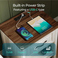 Night Stand 18.9" Farmhouse Wood Night Stand with Type-C Charging Station Open Storage Shelf Nightstands with Drawer Side Table