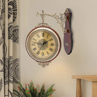 Double-Sided Vintage Wall Clock, 12" Silent Sweep Movement with 360° Rotating Design for Living Room & Office (Brown/Gold)