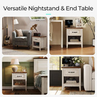 Night Stand 18.9" Farmhouse Wood Night Stand with Type-C Charging Station Open Storage Shelf Nightstands with Drawer Side Table