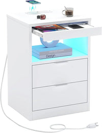 LED Nightstands  Nightstand with Wireless Charging Station 2 Drawers, Modern Bedroom End Side Table with LED Lights