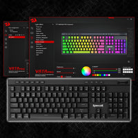 Redragon keyboard with software interface for customizable lighting effects on a black background.