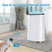Portable air conditioner with remote control in a room setting
