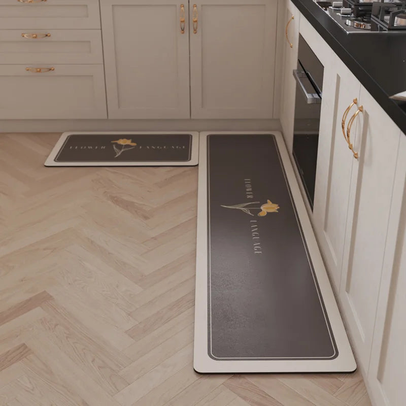 Floral Kitchen Floor Mat Non-Slip Oil Resistant Carpet Diatomaceous Mud Absorbent Foot Mat Home Decoration