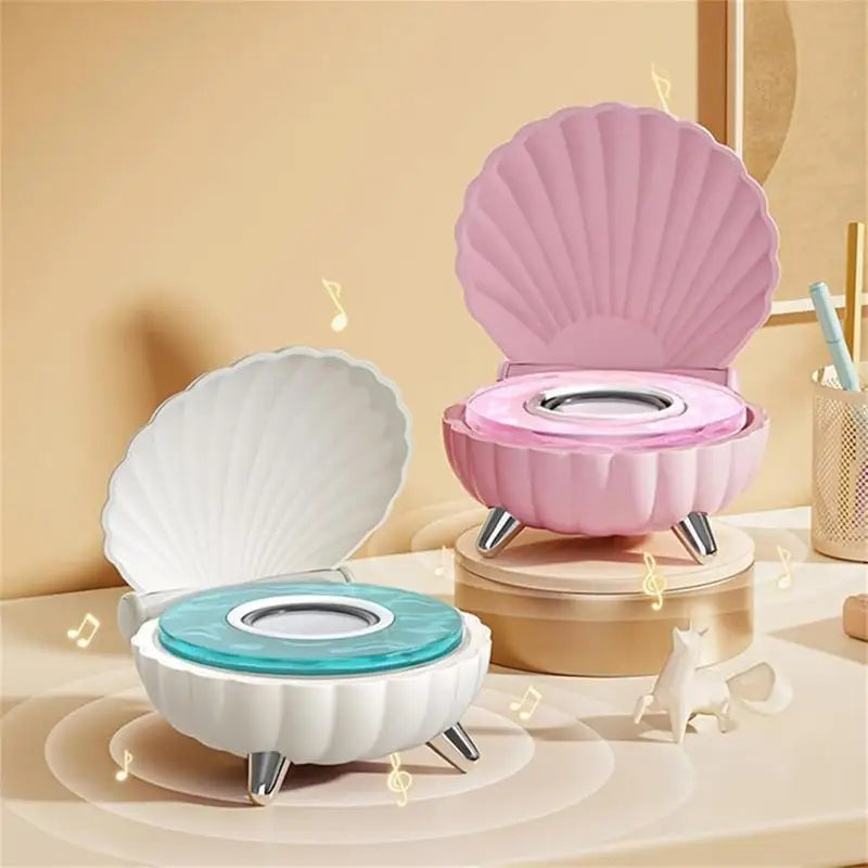 Cute Wireless Blue Tooth Shell Speaker Fashion Shell Surround Sound Speaker Portable Stereo Speakers With LED Light For Gifts