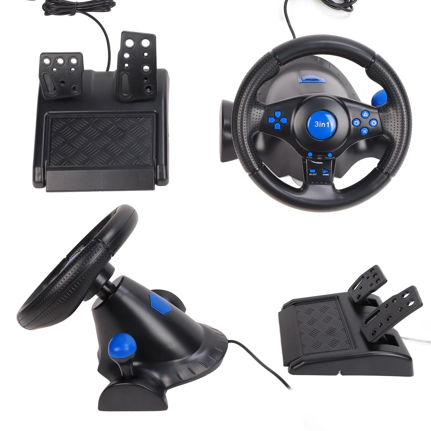 PC Gaming Racing Wheel Gaming Steering Wheel 180 Degree Rotation Multifunctional 3 in 1 Game Racing Wheel with Pedals for PC