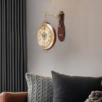 Double-Sided Vintage Wall Clock, 12" Silent Sweep Movement with 360° Rotating Design for Living Room & Office (Brown/Gold)