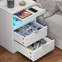 LED Nightstands  Nightstand with Wireless Charging Station 2 Drawers, Modern Bedroom End Side Table with LED Lights
