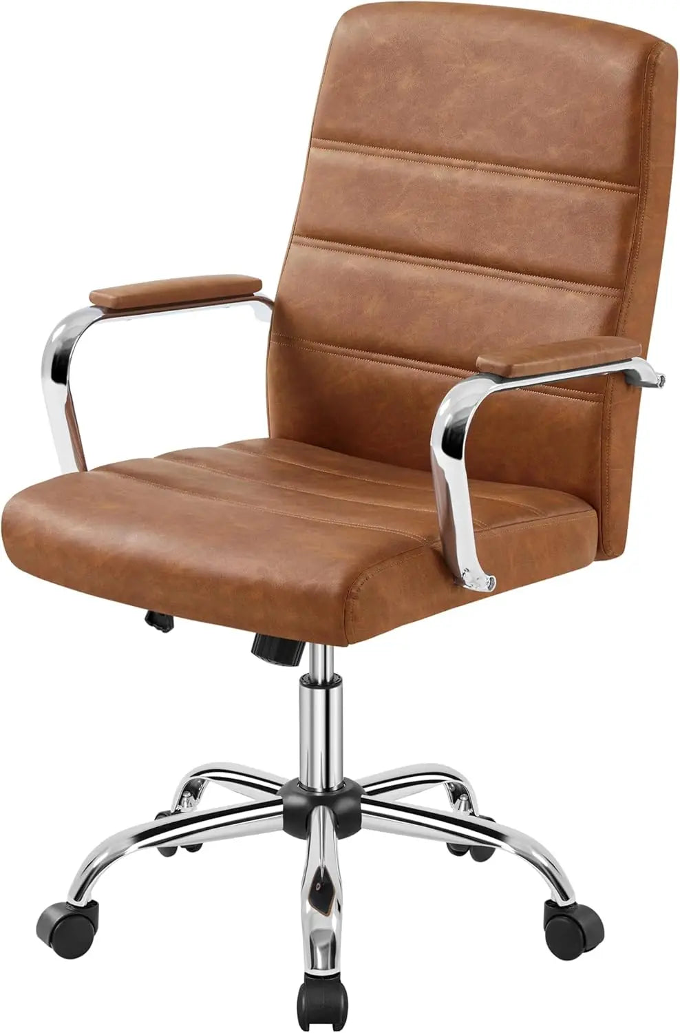Managerial Executive Chairs Office Task Chair Mid-Back PU Leather Ergonomic Computer Desk Chair w/Lumbar Support Swivel Wheels